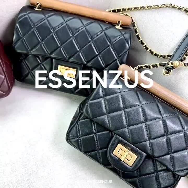 Small Mini Quilted Lambskin Leather Wood Handle Bag Flap Shoulder Purse w/ Chain