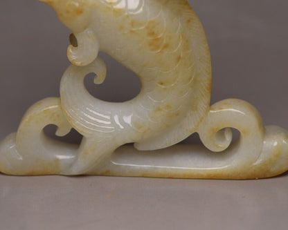 Chinese Natural Hetian Jade Hand Carving Animal Statue Unique Wonderful Art Rare