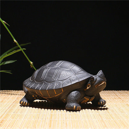 Handmade Artwork Turtle Statue Small Size Yixing Zisha Black Clay Decoration New