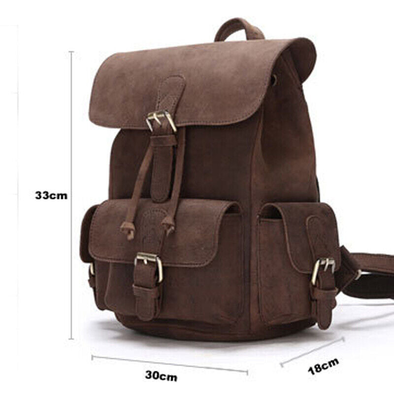 100% Crazy Horse Leather Women's Retro Backpack Travel Multi-pocket Rucksack Bag