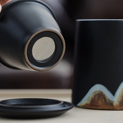 Embersceramic Handpainted Mountain Ceramic Teacup with Infuser Cozy Mug 380ml
