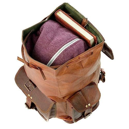 HLC 20" Genuine Leather Retro Rucksack Backpack College Bag,Picnic 20", Brown