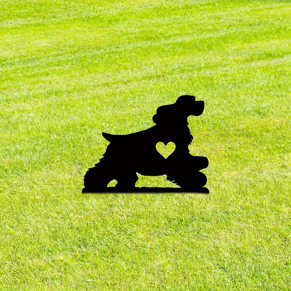 Happy Dog Garden Stake Iron Art Silhouette Metal Yard Sign Courtyard Art Garden