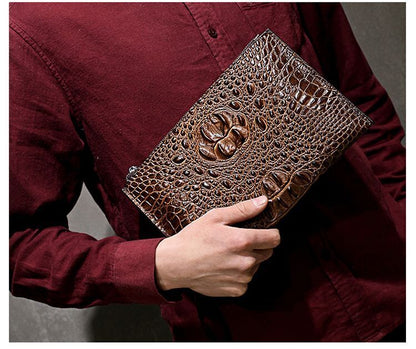 Crocodile Pattern Genuine Leather Envelope Bag Men Clutch Wristlets Bag Cowhide