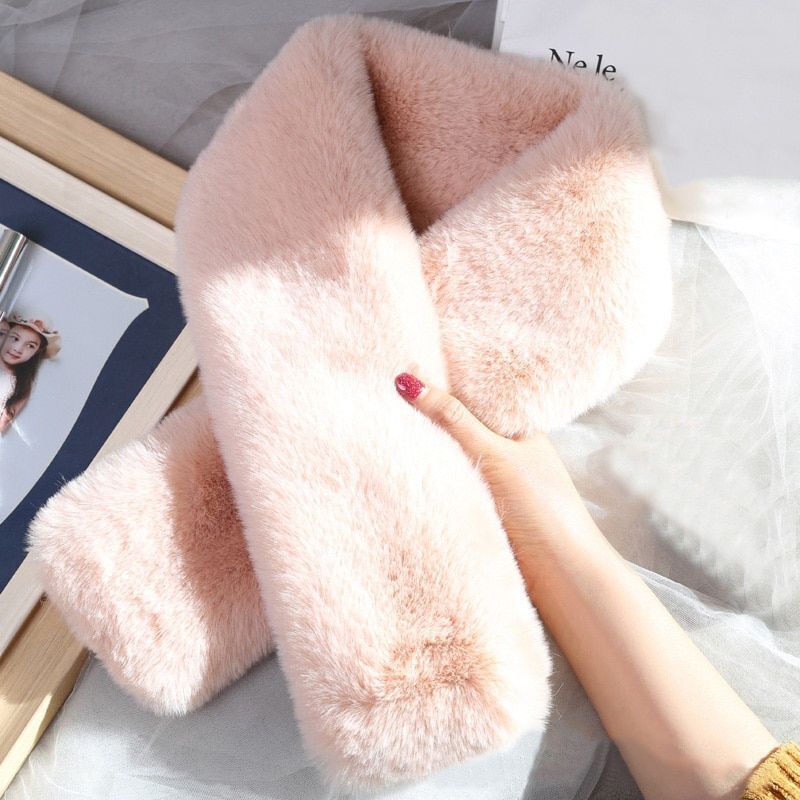 Women Scarves Solid Color Winter Warm Thicken Wraps Shawl 100x13cm Imitation Fur