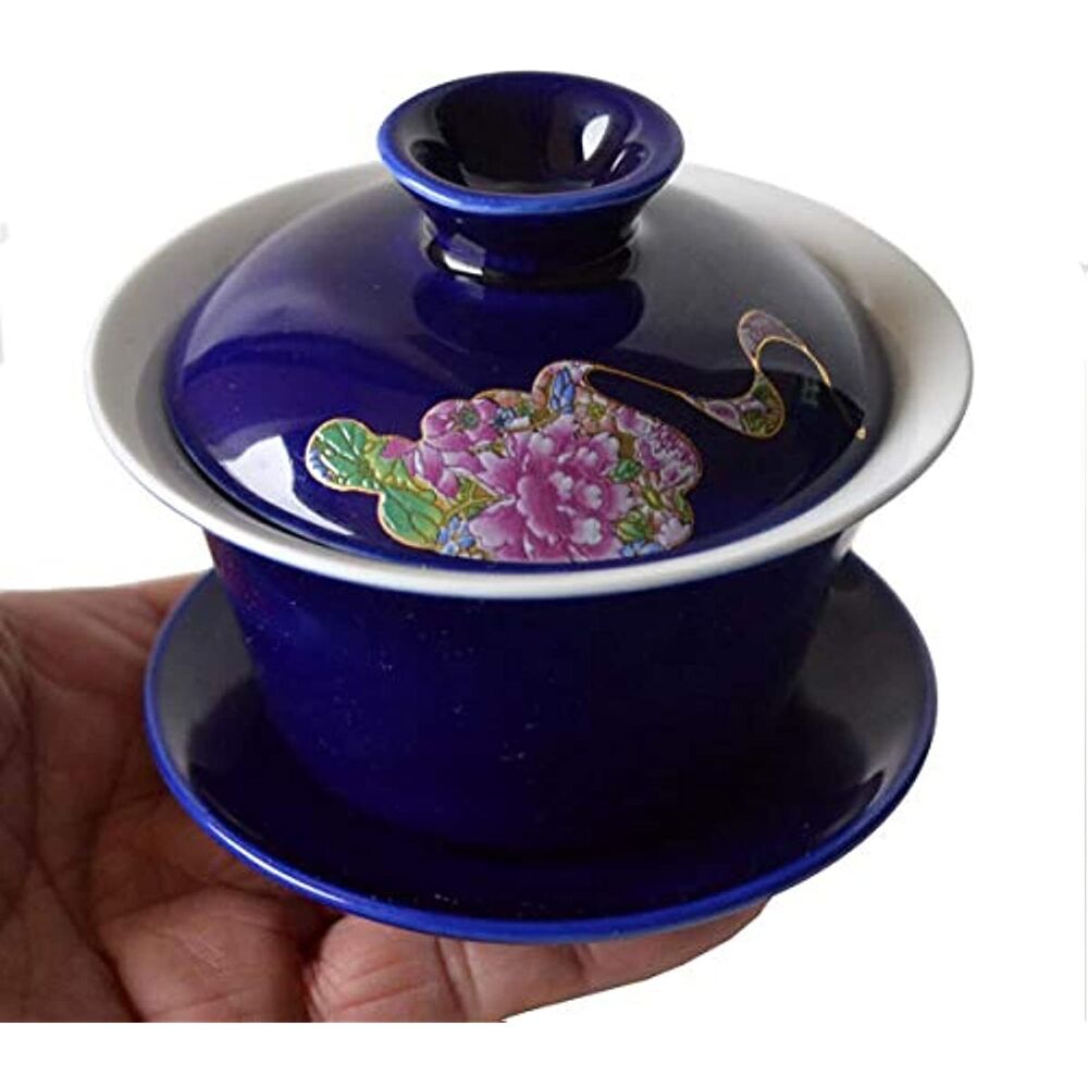 Gaiwan 5oz/150ml Blue White Porcelain Sancai Teacups Rich Peony Tureen Lid bowl