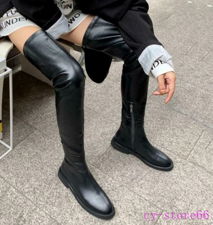 European Women's Over The knee High Thigh Boots Leather Chunky/Block Heel Shoes