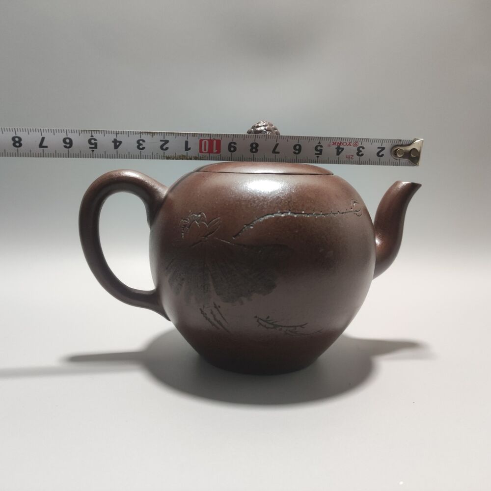 Vintage Chinese Yixing Purple Clay Teapot Zisha Ceremony Carving Guanyin Tea Set