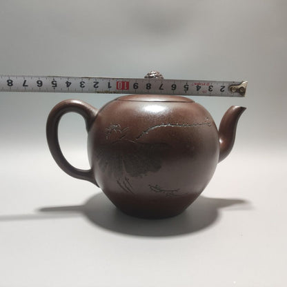 Vintage Chinese Yixing Purple Clay Teapot Zisha Ceremony Carving Guanyin Tea Set