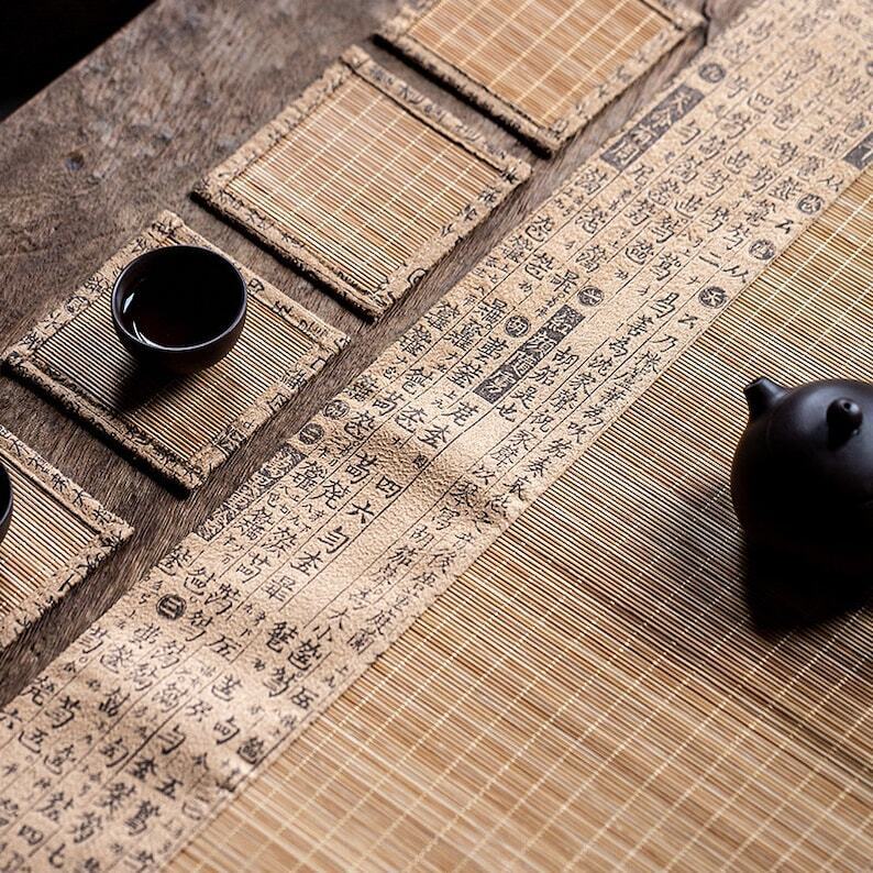 Bamboo Antique Tea Mat with Tea Coasters|Tea Table Cloth|Tea Accessories