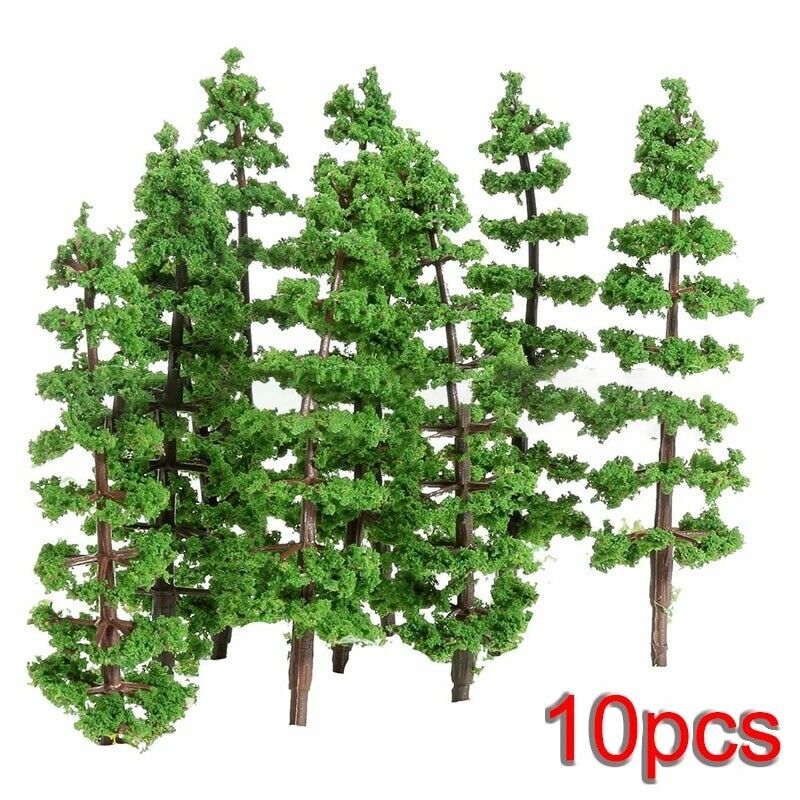 Model Trees 10Pcs Plastic Pine HO Scale DIY Miniature Railroad Landscape Layouts