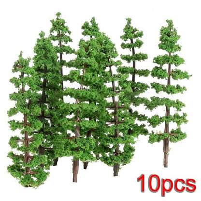 Model Trees 10Pcs Plastic Pine HO Scale DIY Miniature Railroad Landscape Layouts