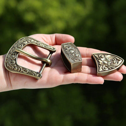 Men Belts Buckle Pin 35 40mm Inner Width Solid Brass Copper Carved Leather Craft
