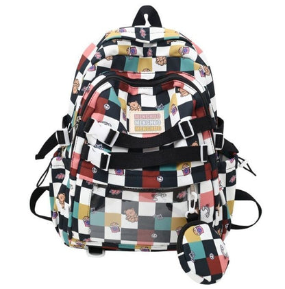 Cartoon Backpack Two Piece School Student Bag 31*13*42CM Canvas Zipper Blue Pink