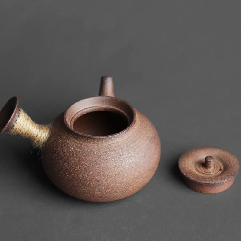 4.72" Japanese Handmade Pottery Side Handle Teapot Raw Ore Clay Material Retro