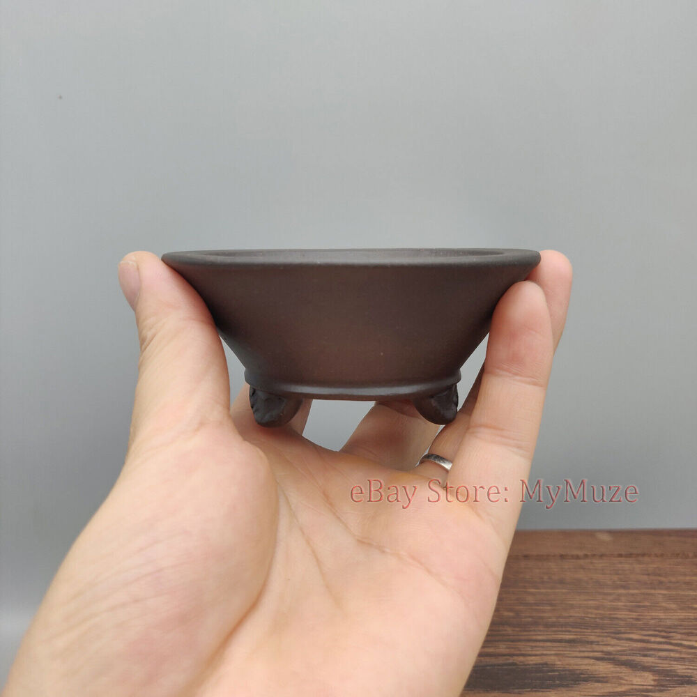 Small Round Chinese Yixing Zisha Mame Bonsai Pot 9.7x9.7x4.3cm