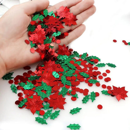Confetti 15g Mix Colors Plastic Christmas Green Leaf Red Flowers Tinfoil Sequins