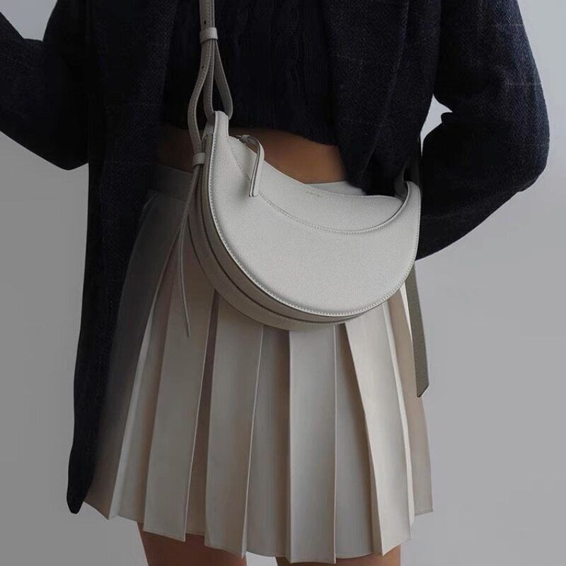 Genuine Leather Shoulder Bag Women Handbag Saddle Bag Half Bag Underarm Bag