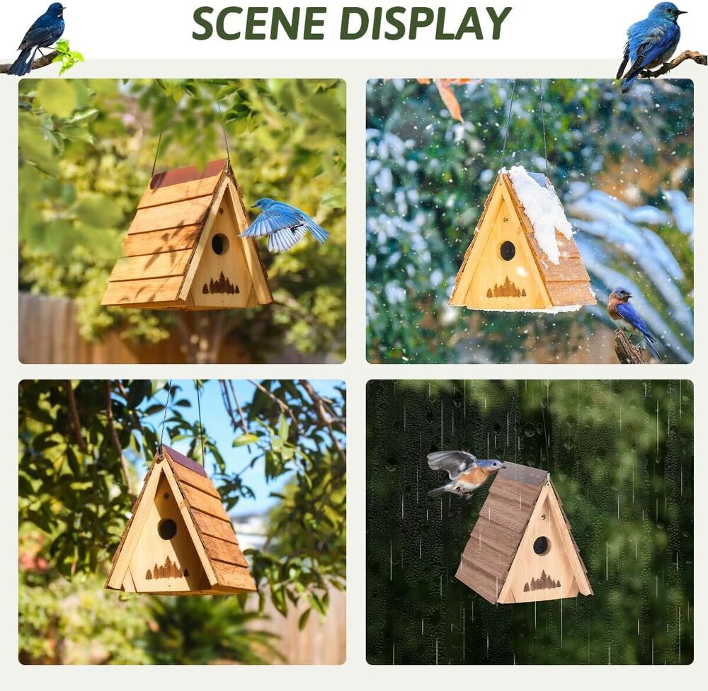 Bamboo Cedar Wooden Bird House Lifetime Lasting and Paintable Hanging Set of 2