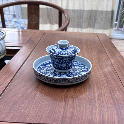 Jingdezhen Handmade Wood Kiln Blue Hat Bowl Tea Bowl Jar Carrying Kung Fu Teacup -