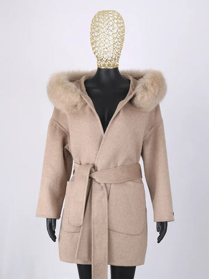 2023 Coat Collar Jacket Winter Outerwear Women With Belt