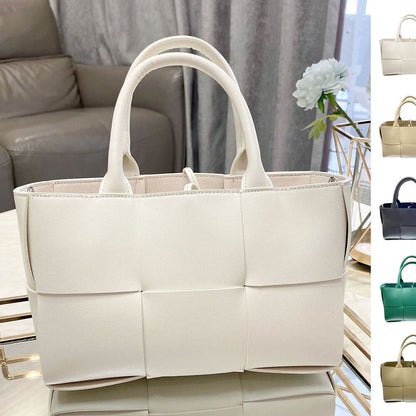 Small Woven Real Leather Tote Handbag Fashion Purse Shoulder Bag w/ Long Strap