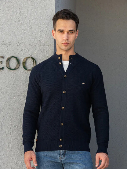 Winter Fashion Mens Cardigan Cotton High Quality Button Mock Neck Men's Sweater