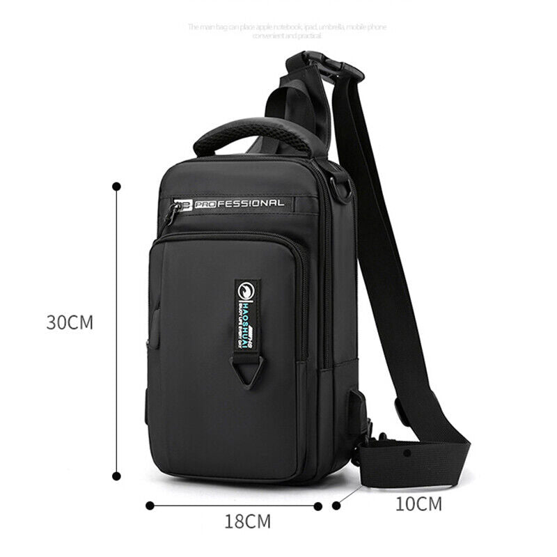 Men Nylon Waterproof Phone Chest Bag USB Small Crossbody Sling Bag Shoulder Bag