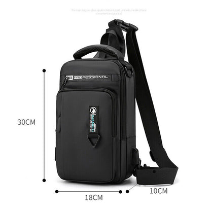 Men Nylon Waterproof Phone Chest Bag USB Small Crossbody Sling Bag Shoulder Bag