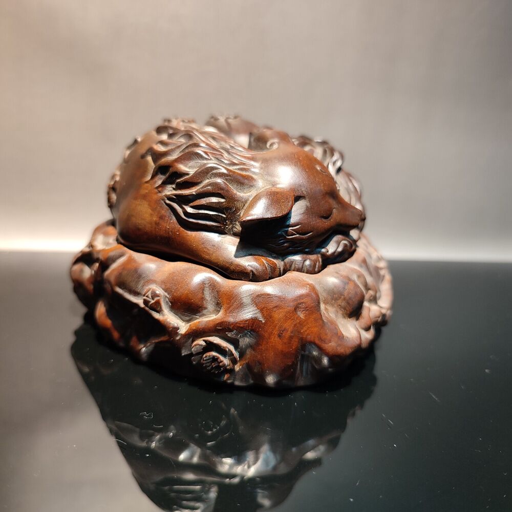 Wood Buddha Incense Holder Censer Burner Box Fox Lowrie Statue Boxwood Carving