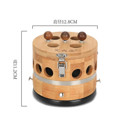 Dia 5" Bamboo moxibustion Box Bianstone Scraping Pot Warm Moxibustion Apparatus