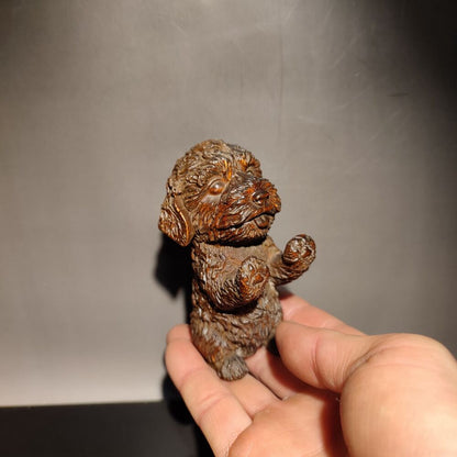 vintage wood carved wooden sculptures Foo Dog statue gift mini Poodle pet miss