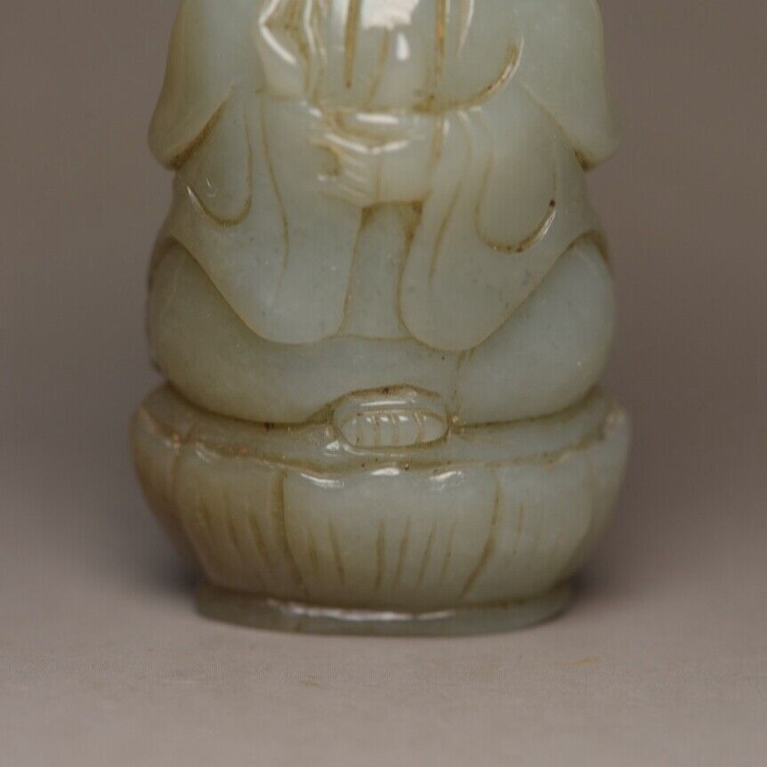 Chinese Antique Natural Hotan Jade Carving Guanyin Statue Pendant Jewelry Gift