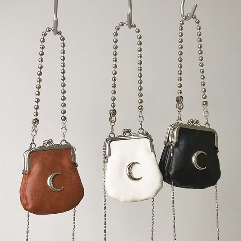 Synthetic Leather Moon Shape Shoulder Bag Shell Retro Design Mini Purse 9*10*4CM