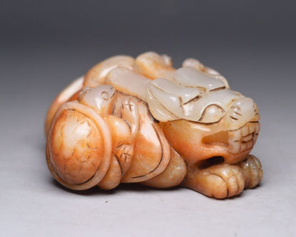 Collection Chinese Hetian Jade Carving Dragon Turtle Statue Exquisite Figurines