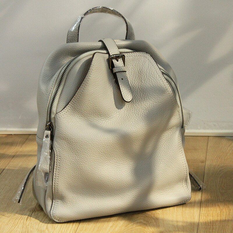 Backpack Women Genuine Leather Travel Shoulder Bags Gray Brown Black School Book