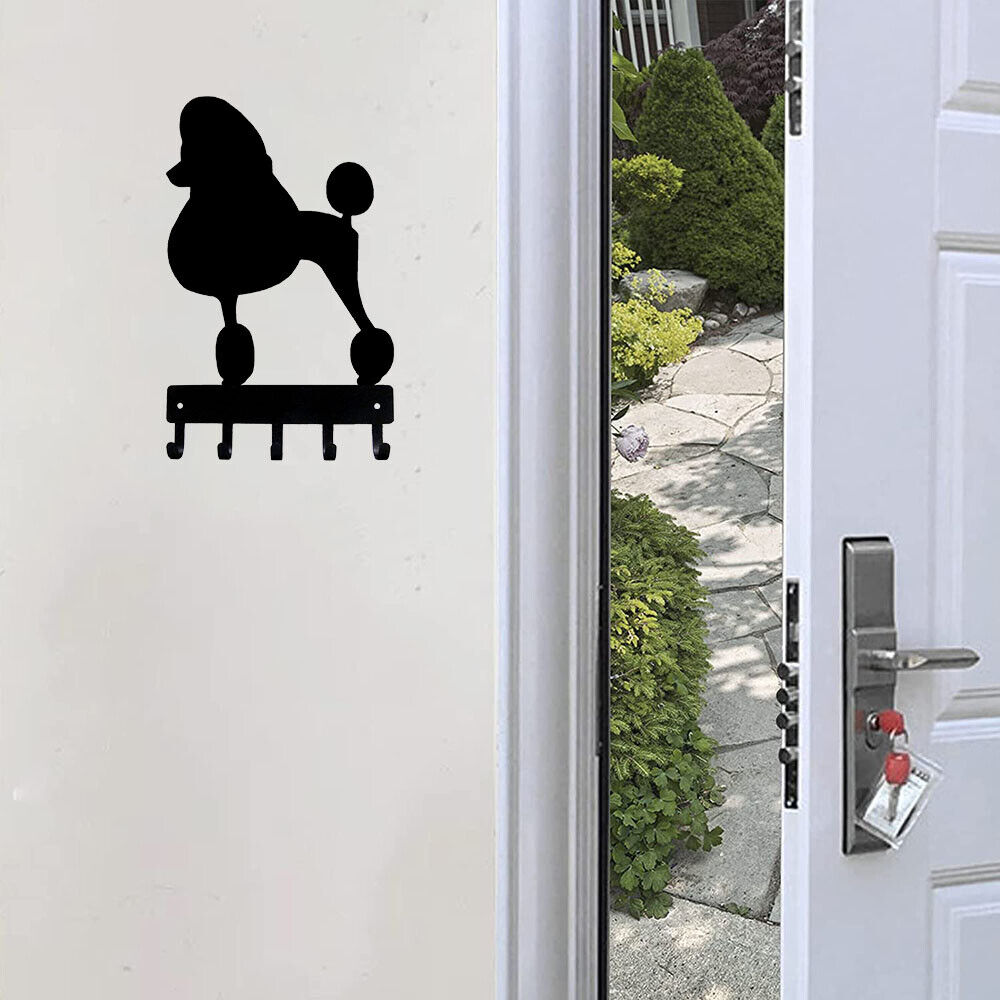 Poodle Dog - Key Hooks & Keychain Holder - 6 inch Wide Metal Wall Art