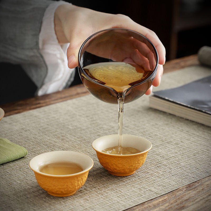 Travel Tea Set Ceramic Gaiwan Matching Tea Cup Glass Pitcher Towel Portable Bag
