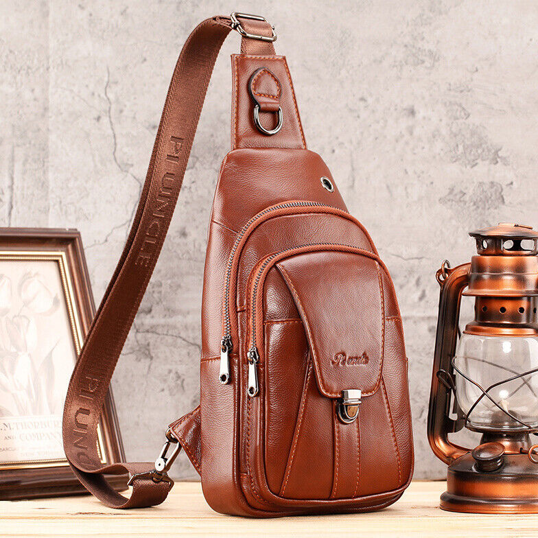Men's Sling Backpack,100% Genuine Leather Chest bag Crossbody Bag Shoulder Bag