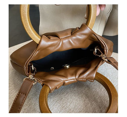 Shoulder Bags Wooden Handle Handbag Synthetic Leather Crossbody Bag Small Purses