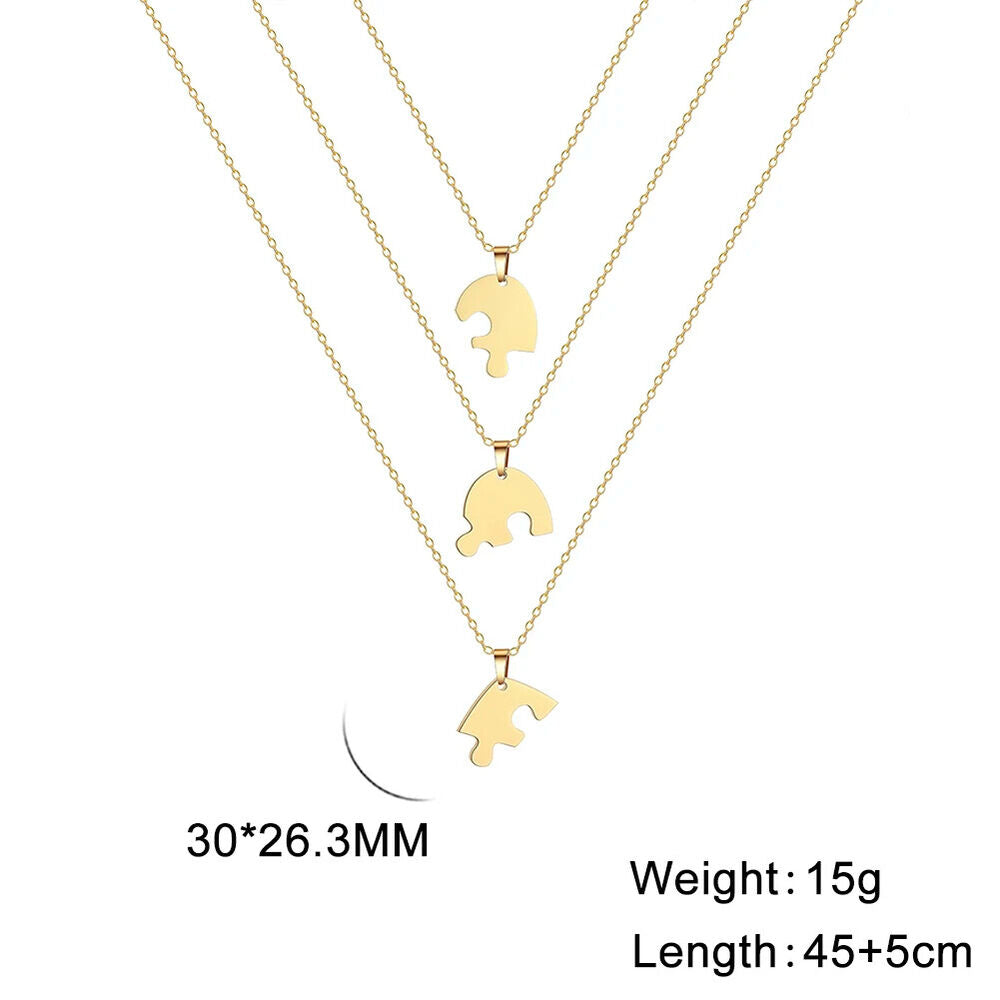 Women Necklace Stainless Steel Multiple Heart Puzzle Pendant Best Friend Jewelry