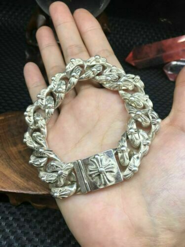 Asian old miao silver hand cast cool leo statue bracelet jewel gift
