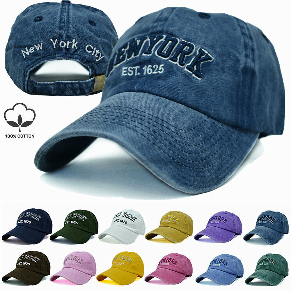 Mens Womens Washed Cotton Vintage NY Est.1625 Baseball Dad Cap Adjustable Hat