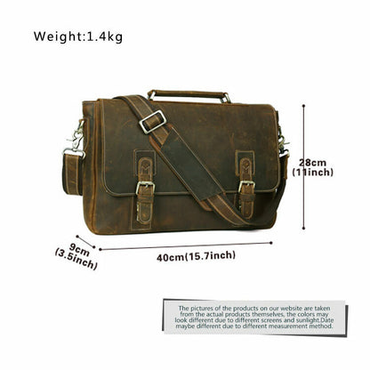 Mens Real Leather Briefcase Messenger Bag 15" Laptop Case Brown Handbag Satchel
