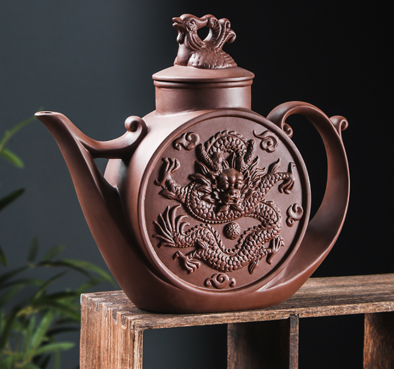 China Yixing purple clay pot, Zhuni large capacity dragon and Phoenix pot 850ml
