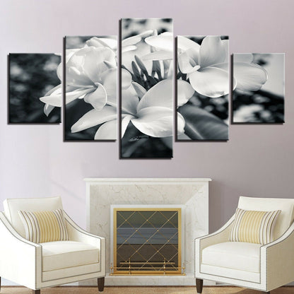 Black And White Flower Plumeria Canvas Prints Painting Wall Art Home Decor 5PCS
