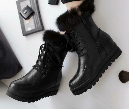 Winter Womens Warm Fur Lace Up High Wedge Inside Platform Ankle Snow Boots Shoes
