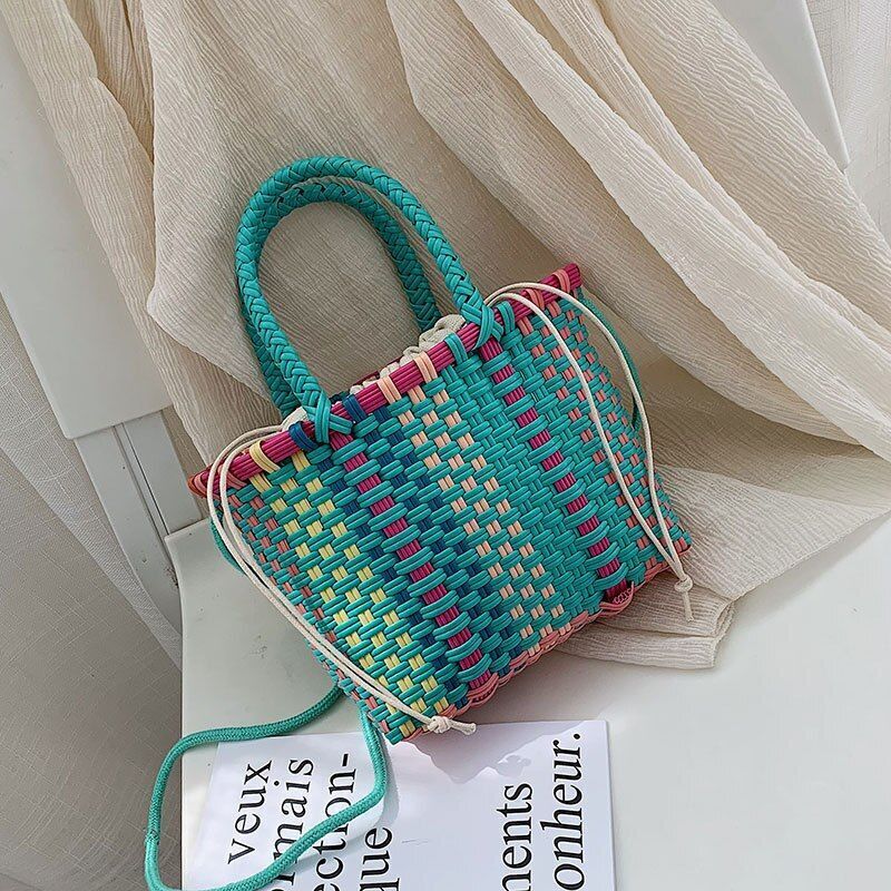 Handmade Shoulder Bag Plastic Woven Small Handbag Rattan Straw Crossbody Purse