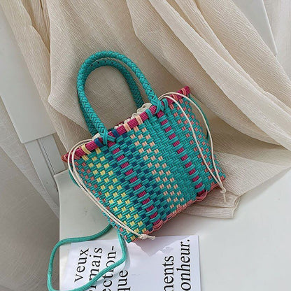 Handmade Shoulder Bag Plastic Woven Small Handbag Rattan Straw Crossbody Purse