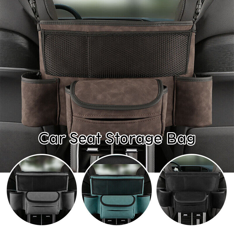 PU Leather Car Net Pocket Organizer Holder Between Seat Storage Bag Tissue Box